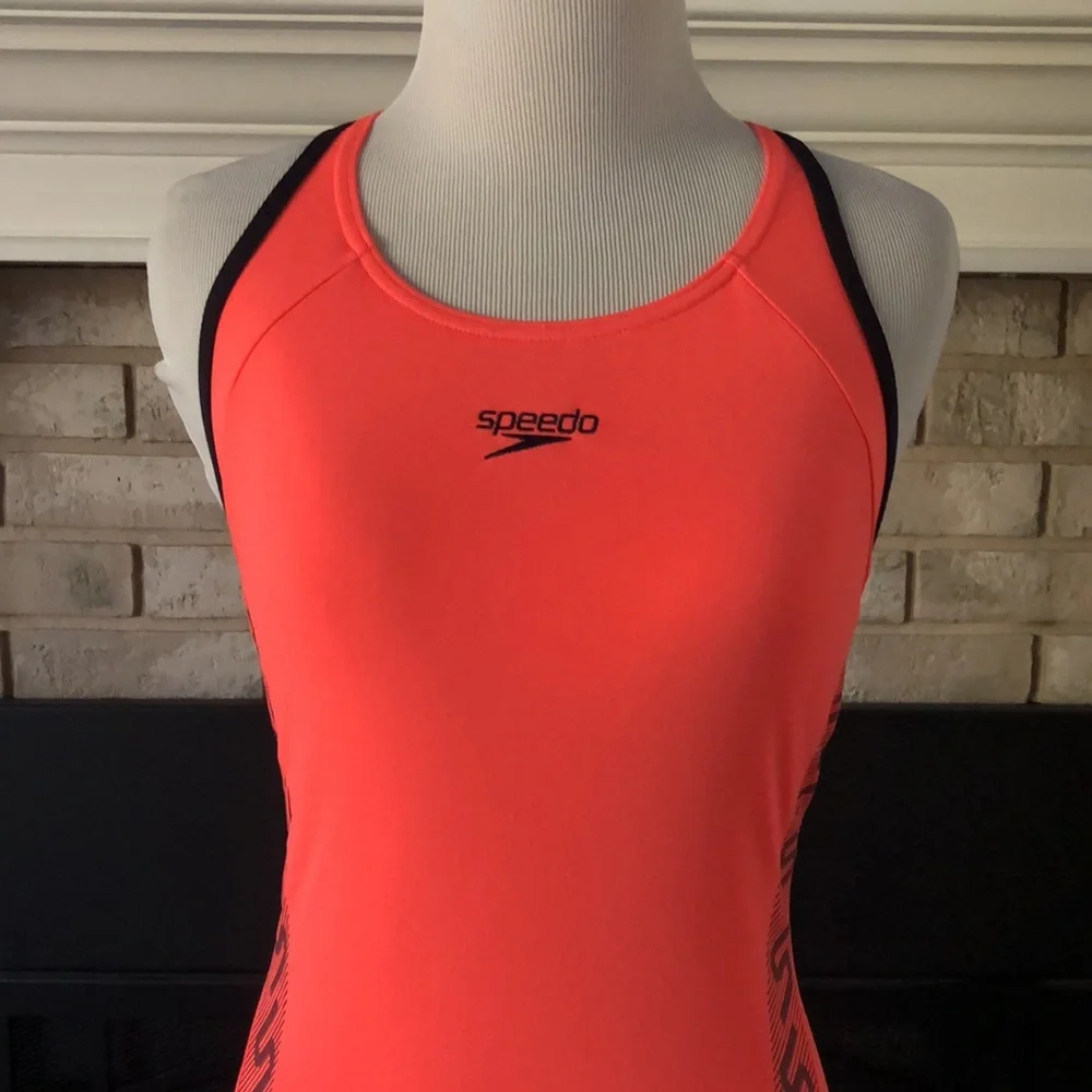 Speedo Endurance Neon Orange One Piece Racerback Swimsuit size 10 - Picture 2 of 16